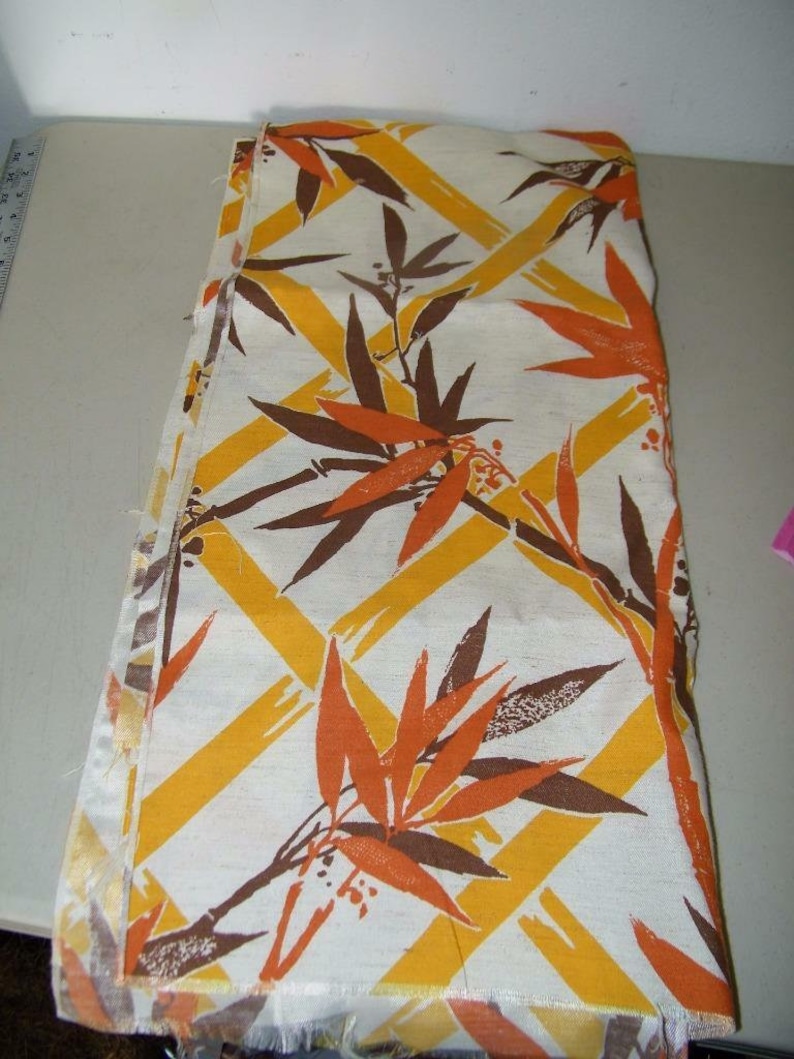 Vintage Bamboo Print Home Dec Drapery Fabric Brown Orange Gold 14100