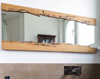 Live edge mirror in recycled wood