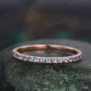Half eternity Alexandrite wedding band 14k rose gold June birthstone ring dainty ring Alexandrite for women anniversary ring band gift