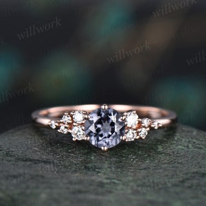 Dainty round cut gray spinel ring rose gold unique snowdrift engagement ring cluster diamond bridal anniversary ring women gift jewelry