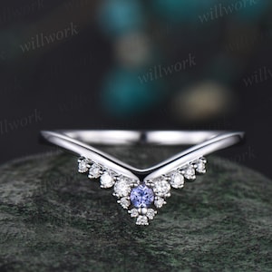 Geschwungener Tansanit Diamant Ehering Weißgold Geschwungener Moissanit Diamant Ehering Bandstapeling Braut Jahrestag Ring Frauen