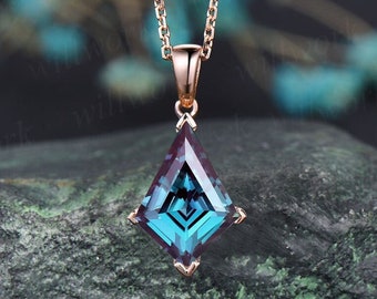 Kite alexandrite necklace solid 14k 18k rose gold vintage unique Personalized pendant for women her gemstone anniversary bridal gift mother