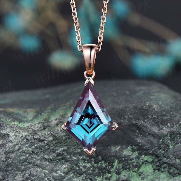 Kite alexandrite necklace solid 14k 18k rose gold vintage unique Personalized pendant for women her gemstone anniversary bridal gift mother