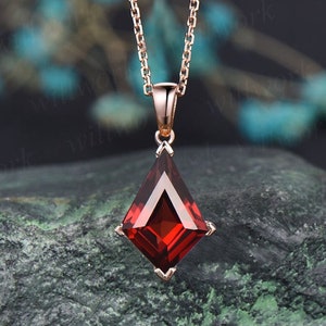 Kite red garnet necklace solid 14k 18k rose gold vintage unique Personalized pendant for women her gemstone anniversary bridal gift mother