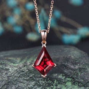 Kite Red Garnet Necklace Solid 14k 18k Rose Gold Vintage Unique