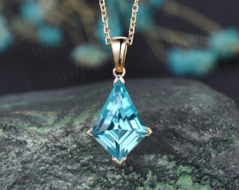 Kite Paraiba necklace solid 14k 18k yellow gold vintage unique Personalized pendant women her gemstone anniversary bridal gift mother