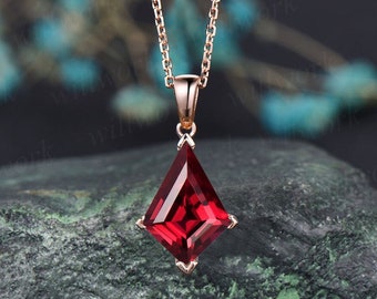 Drachen rote Rubin Halskette solid 14k 18k Rosegold Vintage einzigartige personalisierte Anhänger Frauen ihr Edelstein Jahrestag Brautgeschenk Mutter