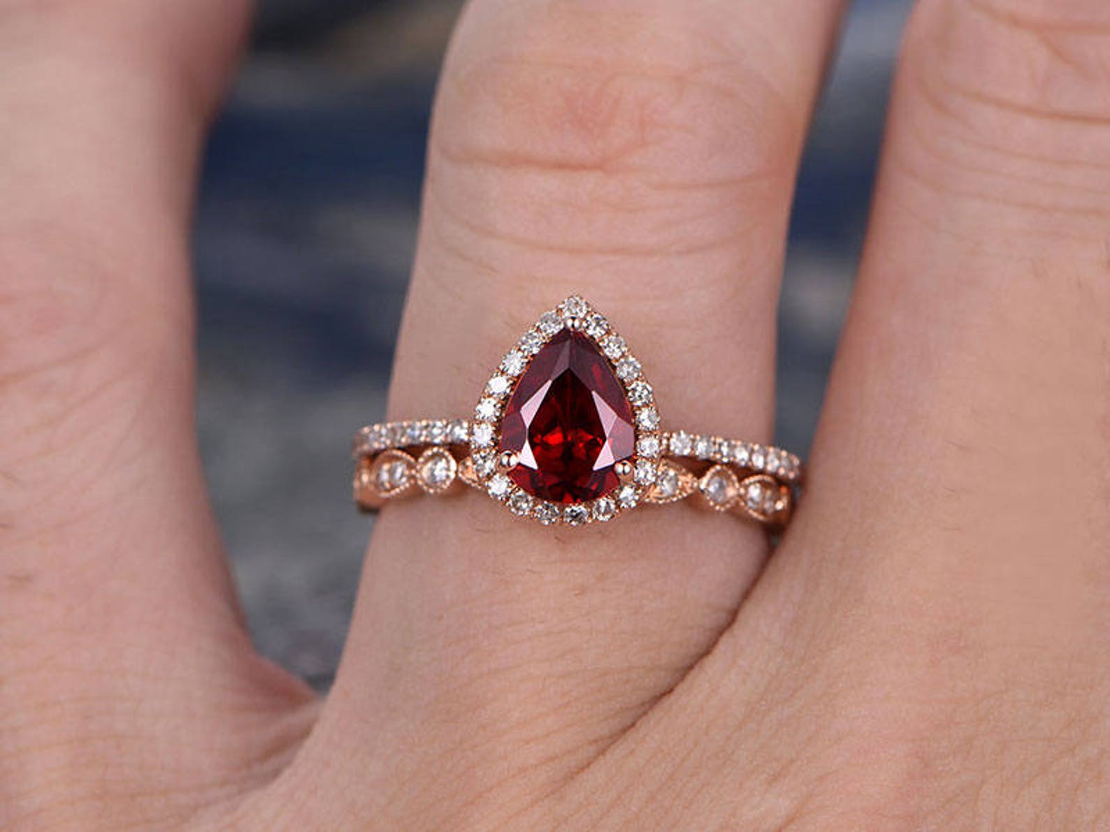 Red Engagement Ringsolid 14k Rose Gold Diamond Bridal Etsy
