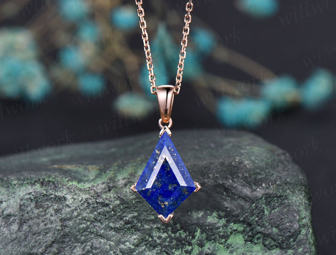 カイト ラピスラズリ ネックレス ソリッド 14k 18k ローズゴールド 
