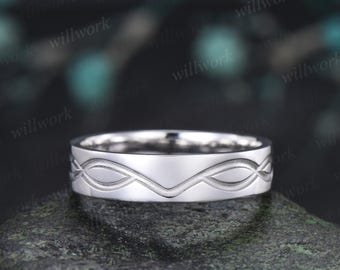 Infinity solitaire mens wedding band solid 14 white gold bridal anniversary ring gift for husband 925 sterling silver