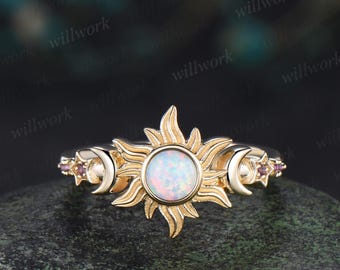 5mmラウンドベゼルオパールリングヴィンテージサンムーンスター5
