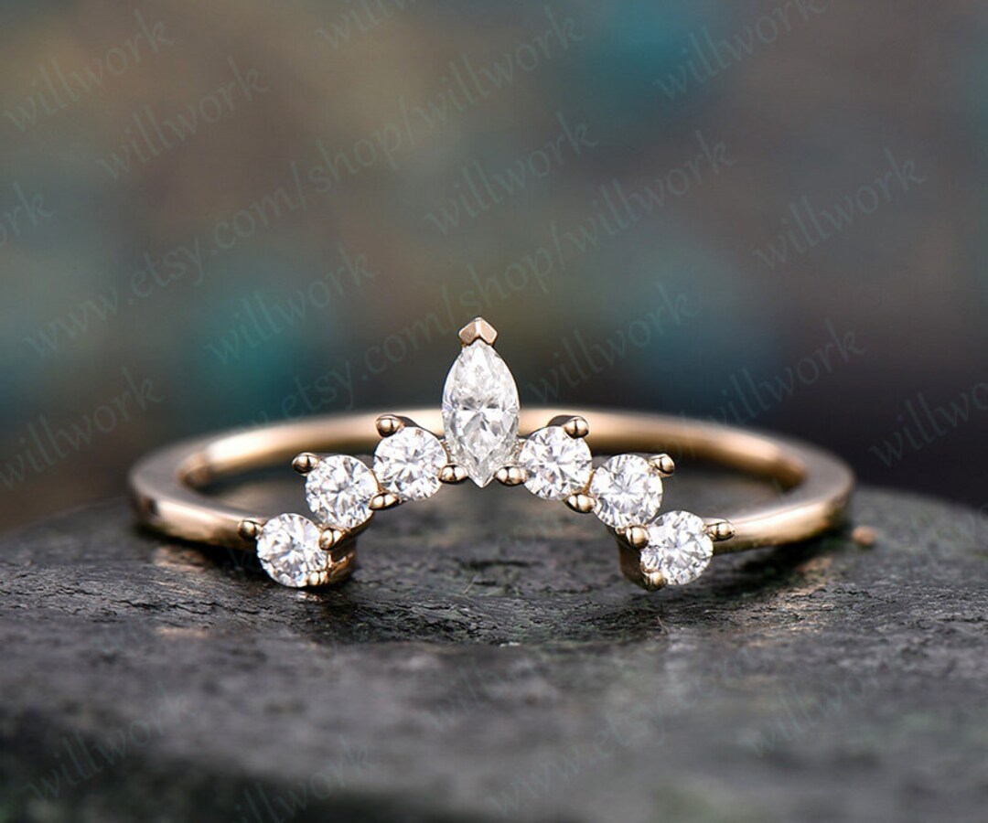 Marquise Cut Moissanite Wedding Ring 14k Yellow Gold Crown Moissanite ...