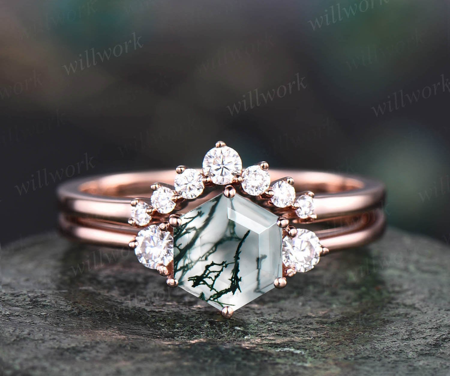 Women's Vintage Three Stone Engagement Ring Set