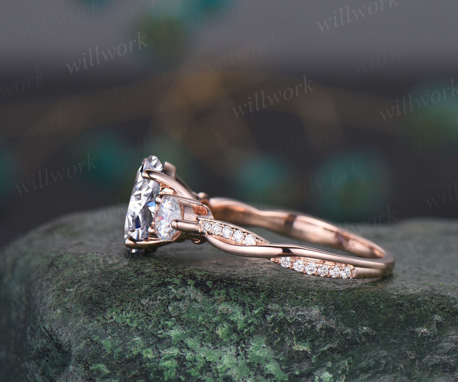 Vintage Oval Cut Moissanite Engagement Ring Solid 14k Rose Gold ...
