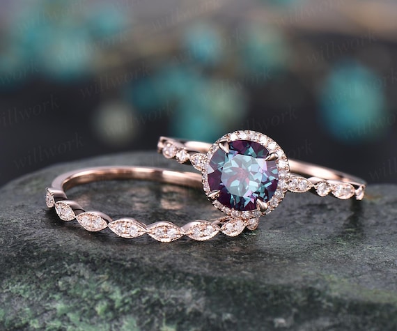 Bague De Fiançailles/mariage En Alexandrite 2,55 Carats - Or Blanc 14k, Taille 7, Réglable, Sur Mesure