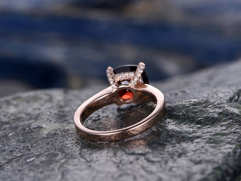 Red Garnet engagement ring-14k Rose gold-handmade diamond bridal ring-Classic Design-8mm Cushion Cut gemstone promise ring-Bezel Gold