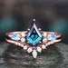 Vintage Alexandrite engagement ring set kite cut ring rose gold art deco marquise cut moonstone ring moissanite wedding ring set for women