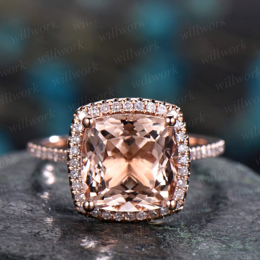 Morganite Engagement Ring Rose Gold -solid 14k Gold Ring-real