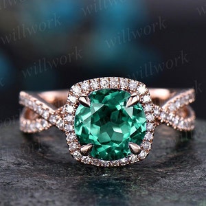 May birthstone ring infinity diamond halo ring green emerald engagement ring rose gold round emerald ring gold vintage unique wedding ring