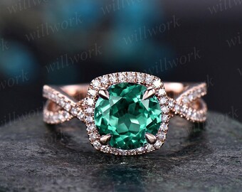 May birthstone ring infinity diamond halo ring green emerald engagement ring rose gold round emerald ring gold vintage unique wedding ring