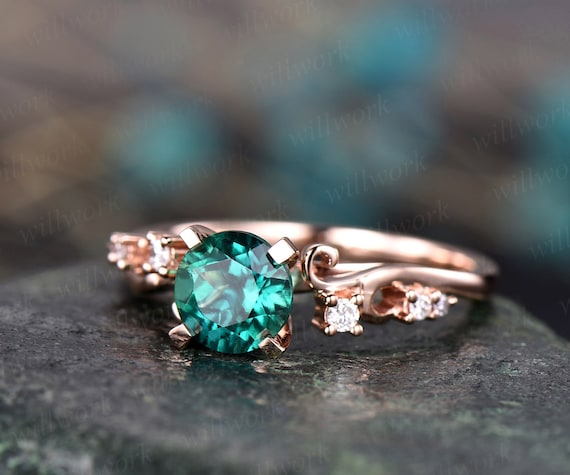 Emerald Ring Vintage Emerald Engagement Ring 14k Rose Gold - Etsy UK