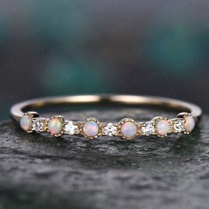 Opal rings for women vintage opal ring yellow gold opal wedding band moissanite wedding ring opal jewelry anniversary graduation ring gift