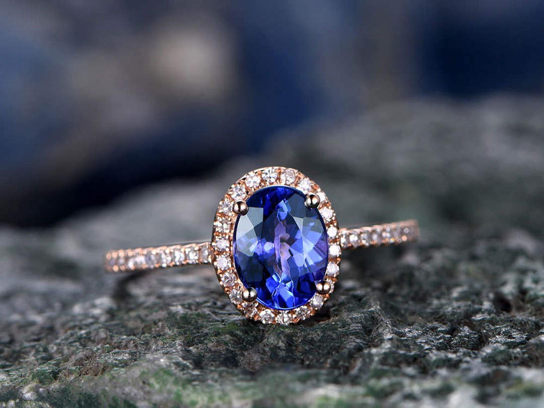 Blue Tanzanite Engagement Ring-solid 14k Rose Gold-handmade - Etsy