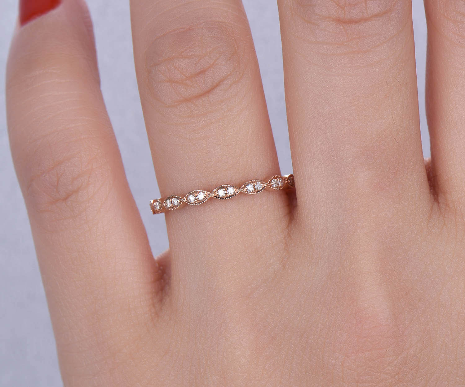 Art Deco Diamond Wedding Ring Band 14k Rose Gold Marquise Diamond ...