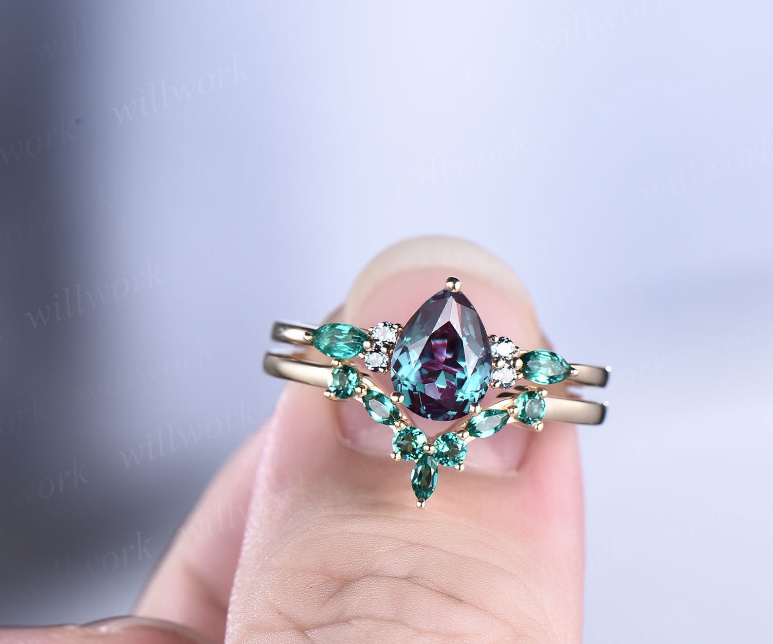 Best Engagement Ring 2pcs Pear Shaped Alexandrite Engagement Etsy Canada