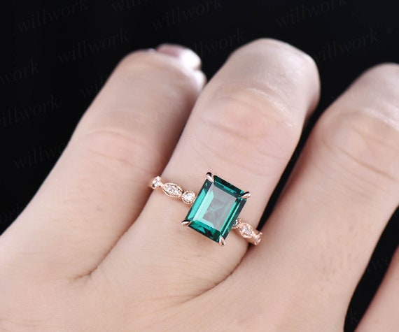 Anillo de esmeralda talla esmeralda 14k oro - Etsy España