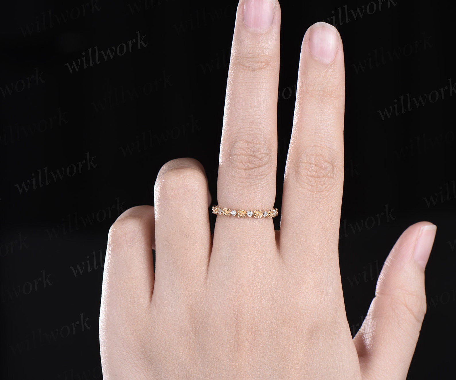 Full Eternity Floral Diamond Wedding Band Solid 14k Yellow Gold ...