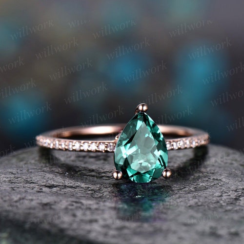 Green Emerald Engagement Ring Rose Gold 14K/18K Moissanite | Etsy