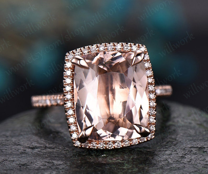 10x12 Cushion Morganite engagement ring solid 14k rose gold image 1