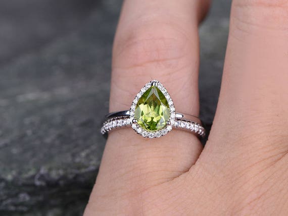 Signature Cushion Cut Peridot and Diamond Ring in 14k yellow gold (GR-3087)