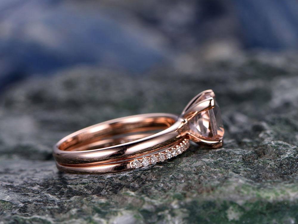 14K Rose Gold Morganite Flower Clover Diamond Halo Engagement