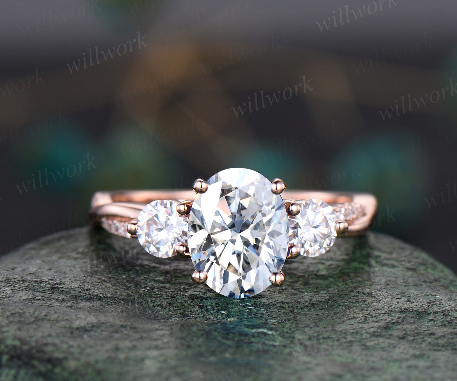 Vintage Oval Cut Moissanite Engagement Ring Solid 14k Rose Gold ...
