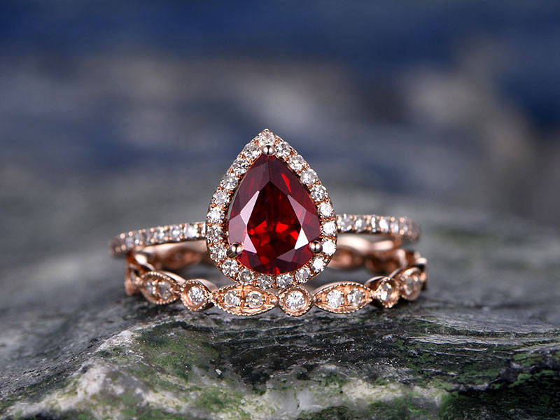 Red Garnet Engagement Ring-solid 14k Rose Gold Diamond Bridal - Etsy