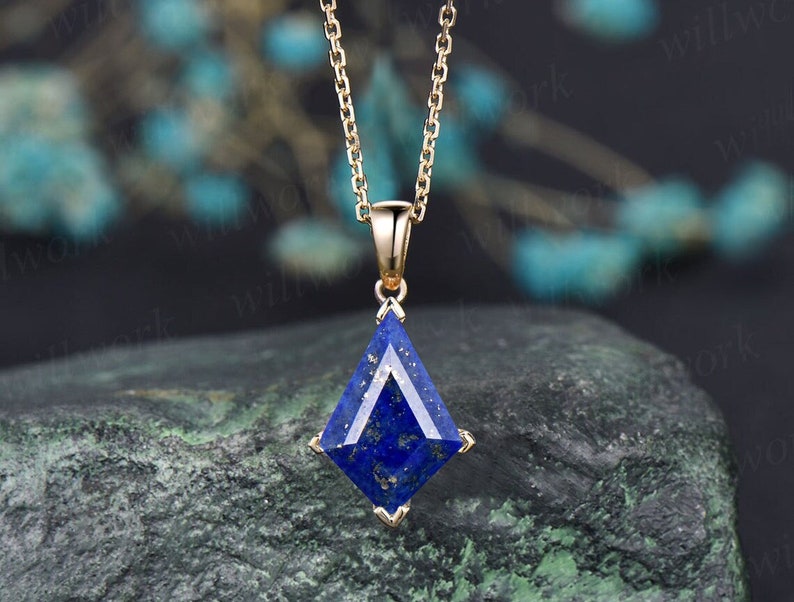 Kite lapis lazuli necklace solid 14k 18k rose gold vintage unique Personalized pendant women her wedding anniversary bridal gift mother image 1
