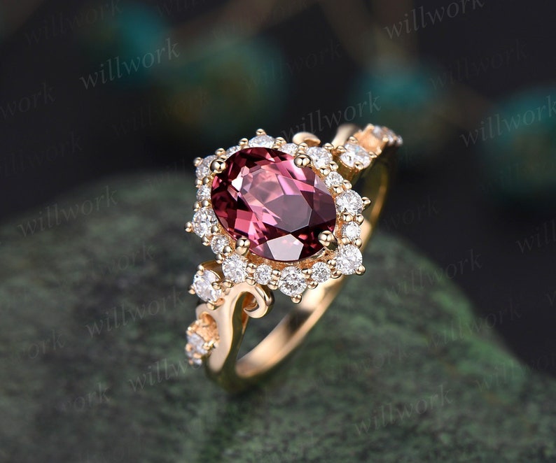 Pear Shaped Pink Sapphire Engagement Ring Set 14K Solid Rose