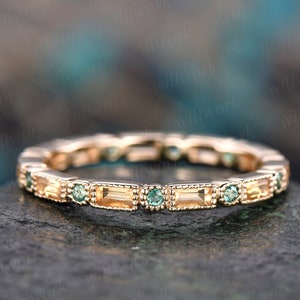 Natural citrine wedding band natural emerald wedding ring band solid 14k yellow gold unique ring full eternity matching band engagement ring