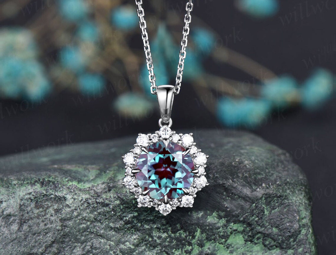 ラウンド 2ct アレキサンドライト ネックレス ソリッド 14k 18k