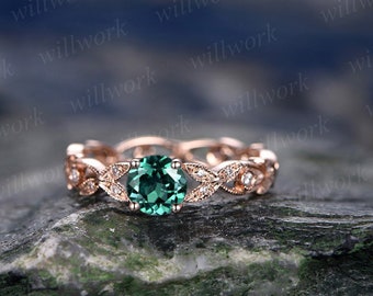 5mm emerald engagement ring rose gold emerald ring vintage full eternity diamond ring May birthstone unique gift bridal wedding promise ring