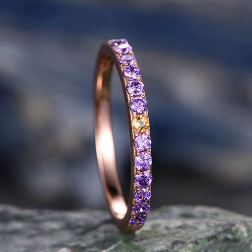 Amethyst Wedding Ring Setsolid 14k Rose Goldhandmade Diamond Etsy