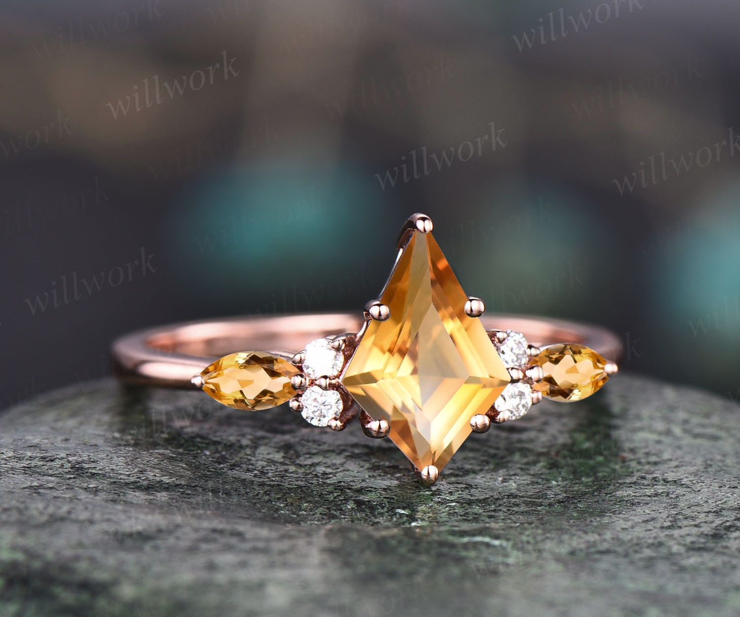 Kite Cut Yellow Citrine Ring Vintage Rose Gold Unique - Etsy