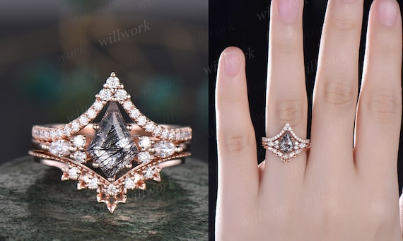 Vintage Black Rutilated Quartz Engagement Ring 14k Rose Gold Vintage Black Rutilated Quartz Engagement Ring 14k Rose Gold