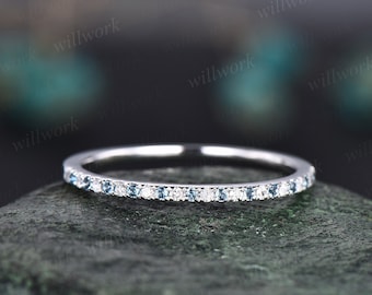 Diamond wedding band 14k white gold ring London blue topaz wedding band half eternity wedding ring band Minimalist dainty bridal ring gifts