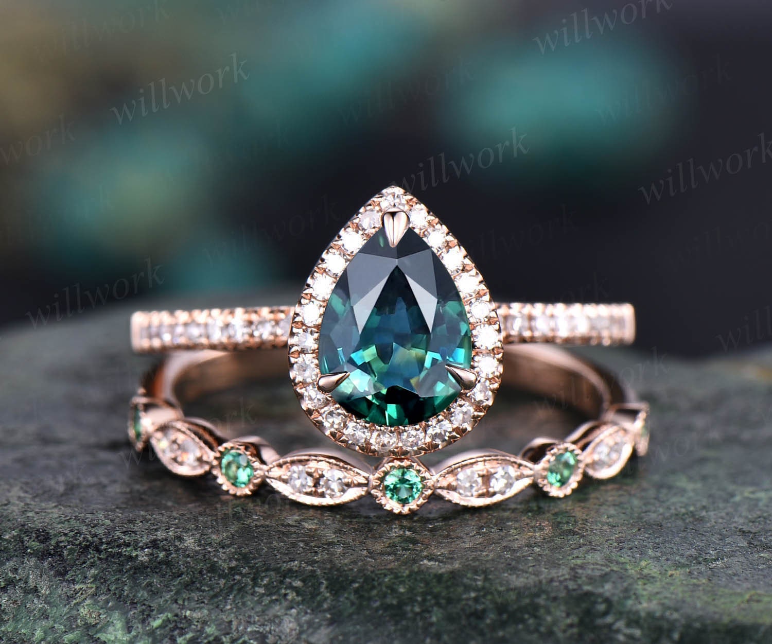 Natural Teal Sapphire Ring Pear Shaped Green Sapphire - Etsy