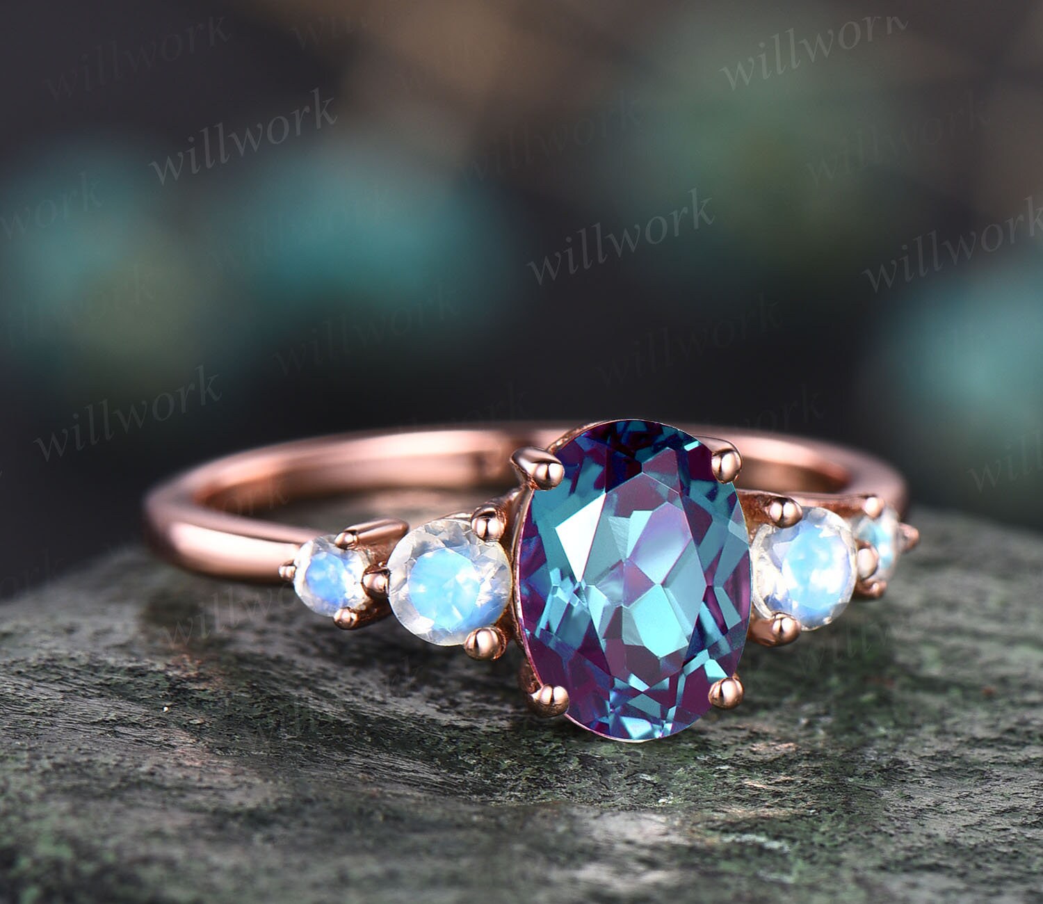 Small Alexandrite Rings Alexandrite Ring Minimalist Vintage Unique Oval Alexandrite Engagement ...