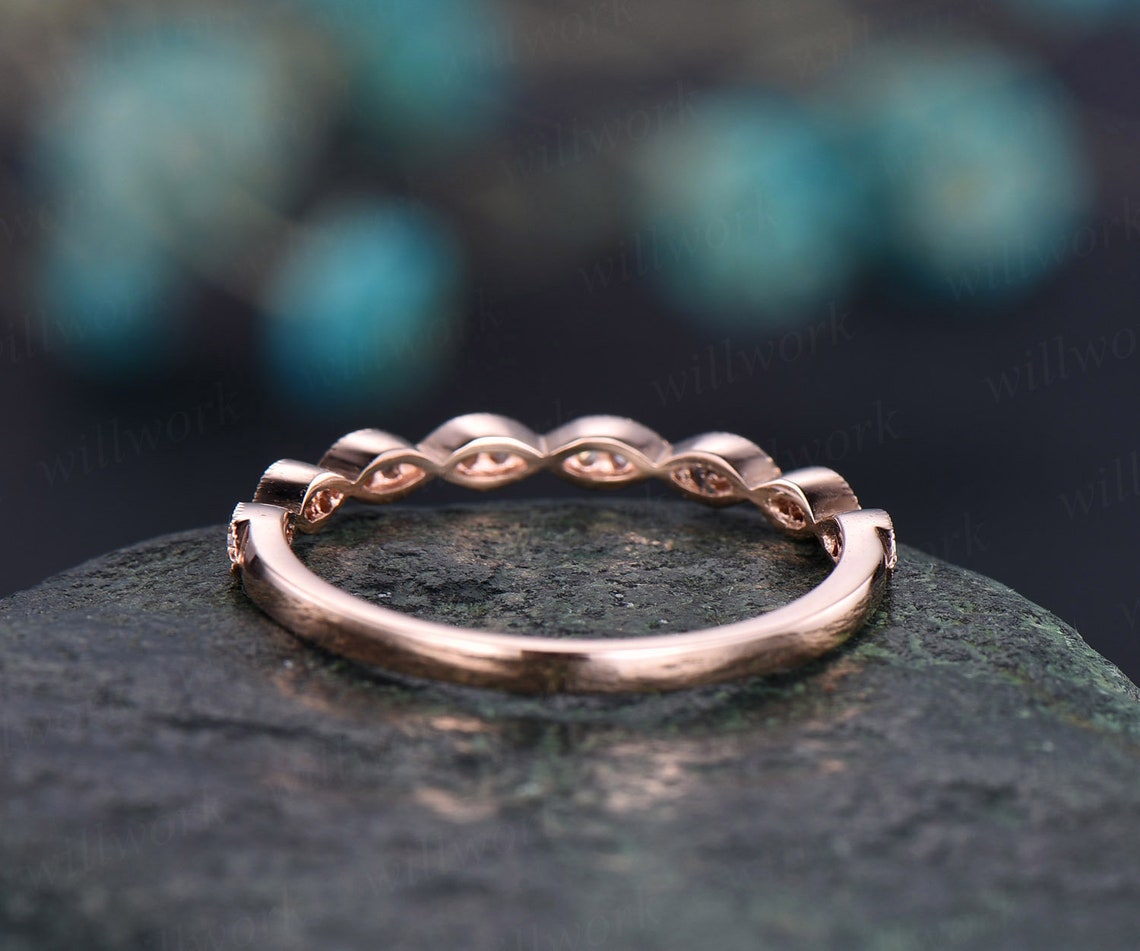 Art Deco Diamond Wedding Ring Band 14k Rose Gold Marquise Diamond ...