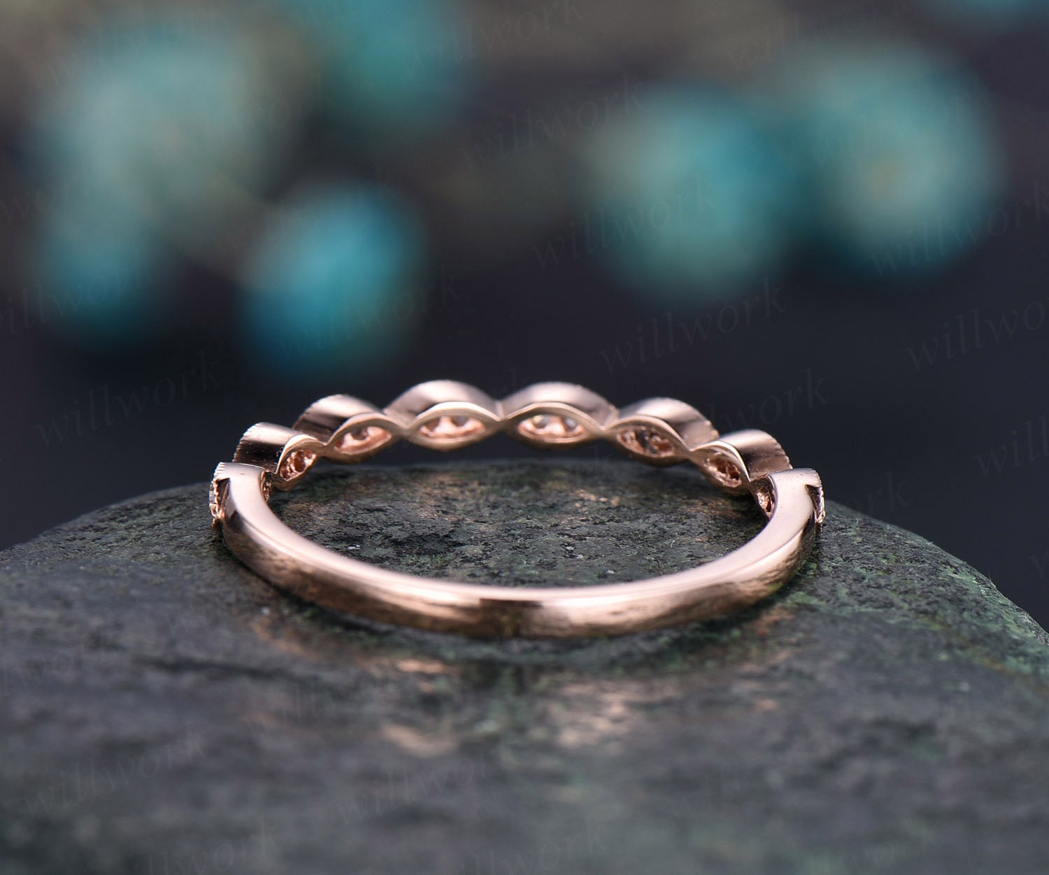 Art Deco Diamond Wedding Ring Band 14k Rose Gold Marquise Diamond ...